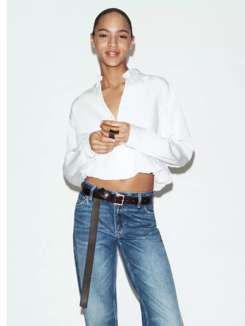ZARA WHITE STRIPED BALLOON POPLIN TOP SHIRT